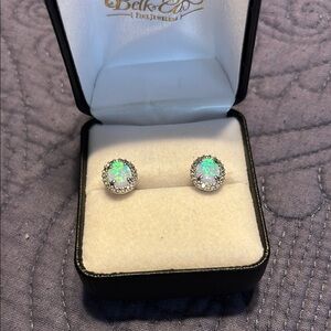 Elegant Opal and Silver Stud Earrings